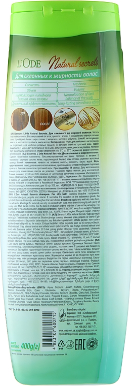 Шампунь-кондиціонер "Свіжість і об'єм" для схильного до жирності волосся - L'Ode Natural Secrets Shampoo 2 In 1 Conditioner Aloe & Propolis — фото N2