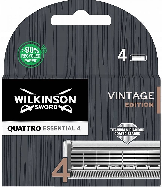 Змінні касети для гоління, 4 шт. - Wilkinson Sword Quattro Essential 4 Vintage Edition — фото N1