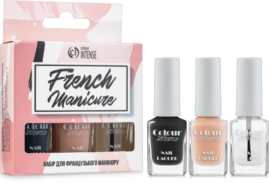 Набор "Французский маникюр" - Colour Intense French Manicure Kit (polish/5ml + polish/5ml + polish/5ml + n/stencil/24pcs) — фото N1