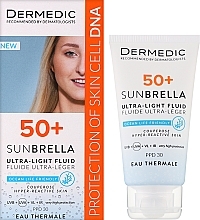 Ультралегкий захисний крем SPF 50+ для судинної та гіперактивної шкіри для захисту від повного спектру сонячних променів - Dermedic 50+ Sunbrella Ultra-light Fluid — фото N2
