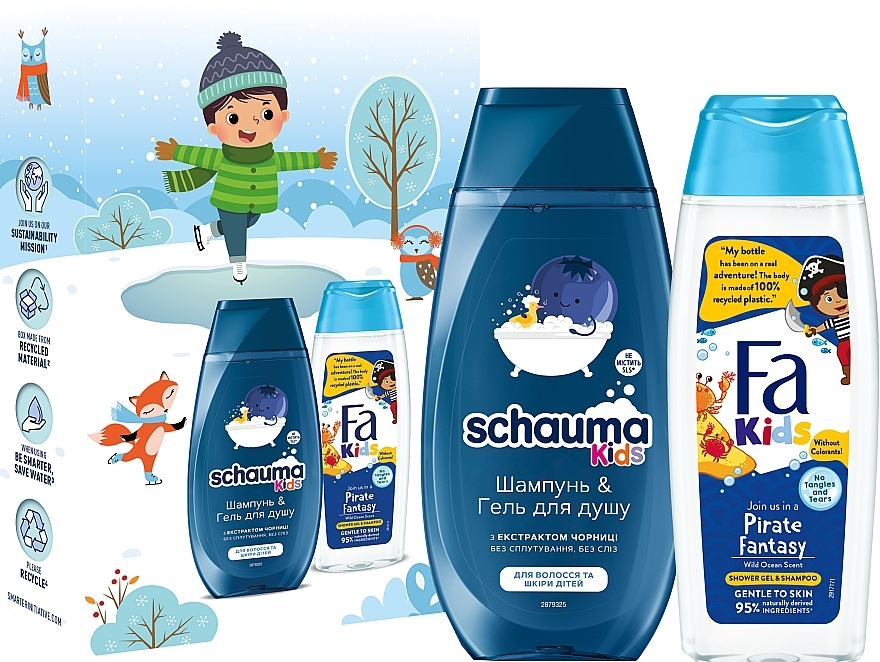 Набір "Kids boy. for Children’s Hair & Skin" - Schauma & Fa Kids (shm/250ml + sh/gel/250ml) — фото N1