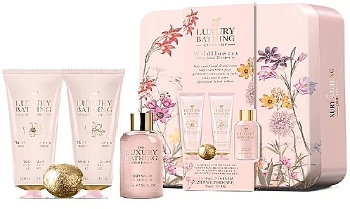 Набор - Grace Cole The Luxuty Bathing Wildflowers (sh/gel/50ml + b/cr/50ml + h/cr/50ml + bath/bomb/25g) — фото N1