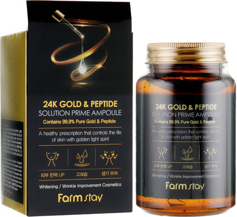 Антивозрастная ампульная сыворотка с 24K золотом и пептидами - FarmStay 24K Gold & Peptide Solution Prime Ampoule