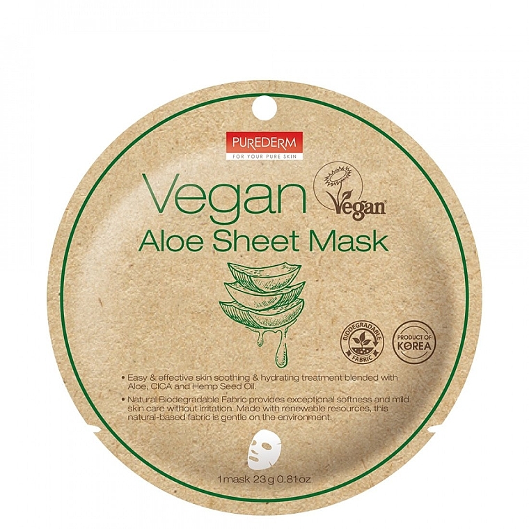Маска тканинна з алое - Purederm Vegan Sheet Mask Aloe — фото N1