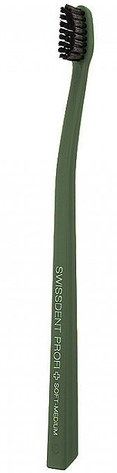 Зубная щетка, средне-мягкая, зеленая с черной щетиной - SWISSDENT Profi Colours Soft-Medium — фото N1
