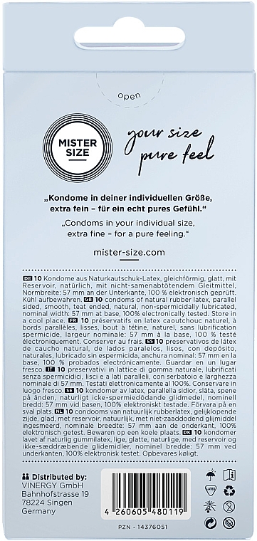Презервативи латексні, розмір 57, 10 шт. - Mister Size Extra Fine Condoms — фото N3