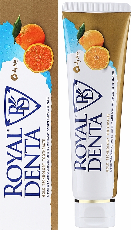 Зубна паста з золотом і уншиу - Royal Denta Jeju Orange And Gold Technology Toothpaste — фото N2