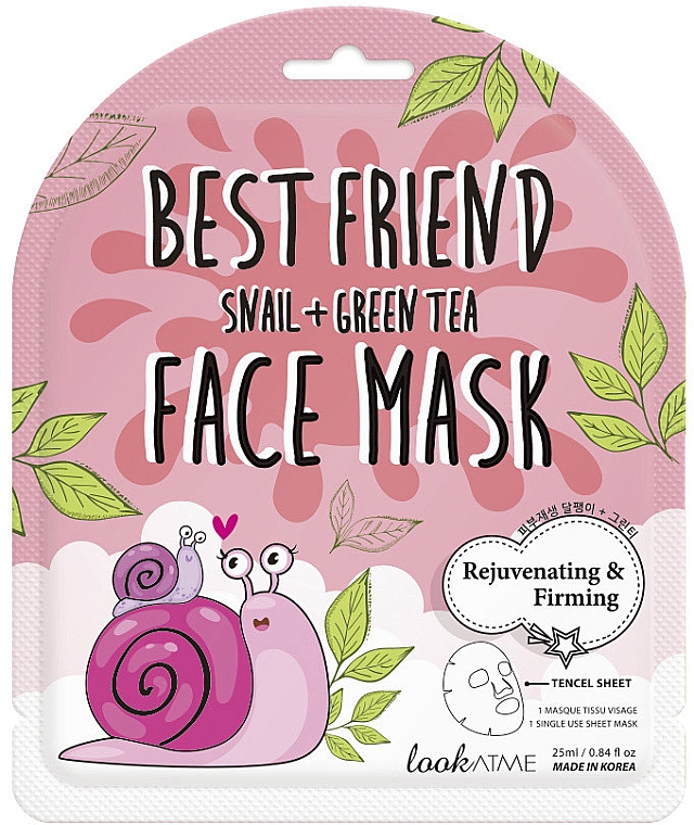 Тканевая маска для лица с секретом улитки и зеленым чаем - Look At Me Best Friend Snail + Green Tea Face Mask — фото N1