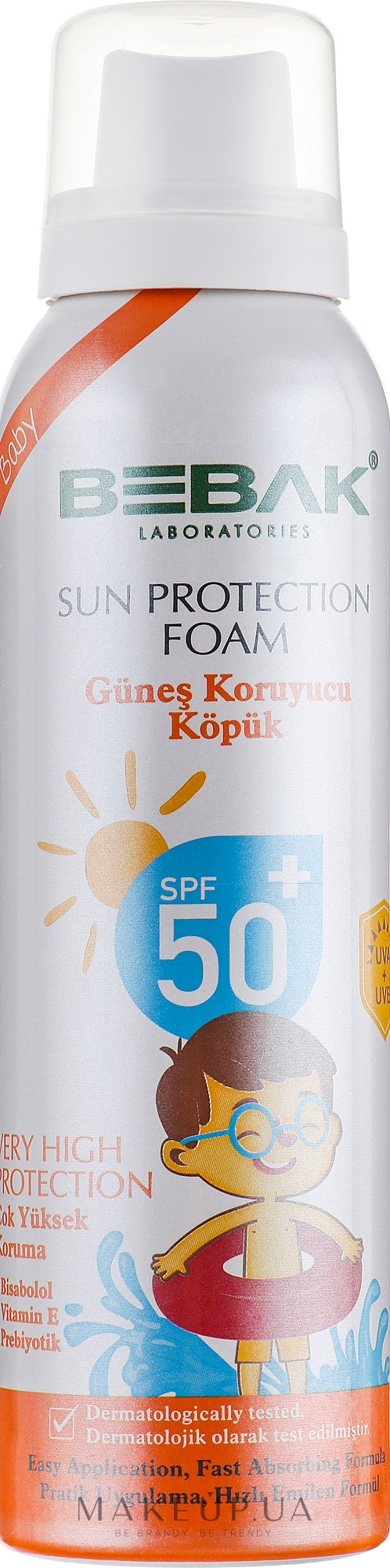 Дитяча сонцезахисна пінка - Bebak Laboratories Very High Protection Sun Foam SPF50 — фото 150ml