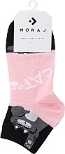 Жіночі короткі бавовняні шкарпетки, розмір 3/4, з малюнком кошеняти, чорно-рожеві - Moraj — фото N1