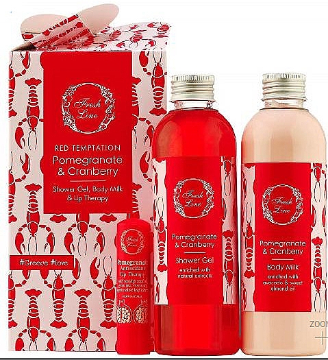 Набор - Fresh Line Gift Sets Pomegranate & Cranberry (sh/gel/200ml + b/milk/200ml + lip/balm/5.4g) — фото N1