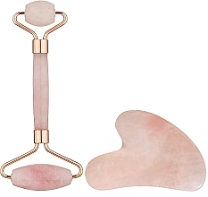 Набор для лица из розового кварца: роликовый массажер и скребок Гуаша - Reclaire Anti-Aging Facial Massage  — фото N1