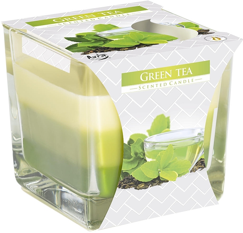 Ароматична тришарова свічка у склянці "Зелений чай" - Bispol Scented Candle Green Tea — фото N1