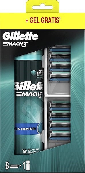 Набор - Gillette Mach3 (cassette/8pcs + sh/gel/200ml) — фото N1