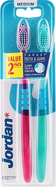 Зубна щітка середньої жорсткості, бірюзова з квітами + рожева - Jordan Target Teeth Toothbrush — фото N1