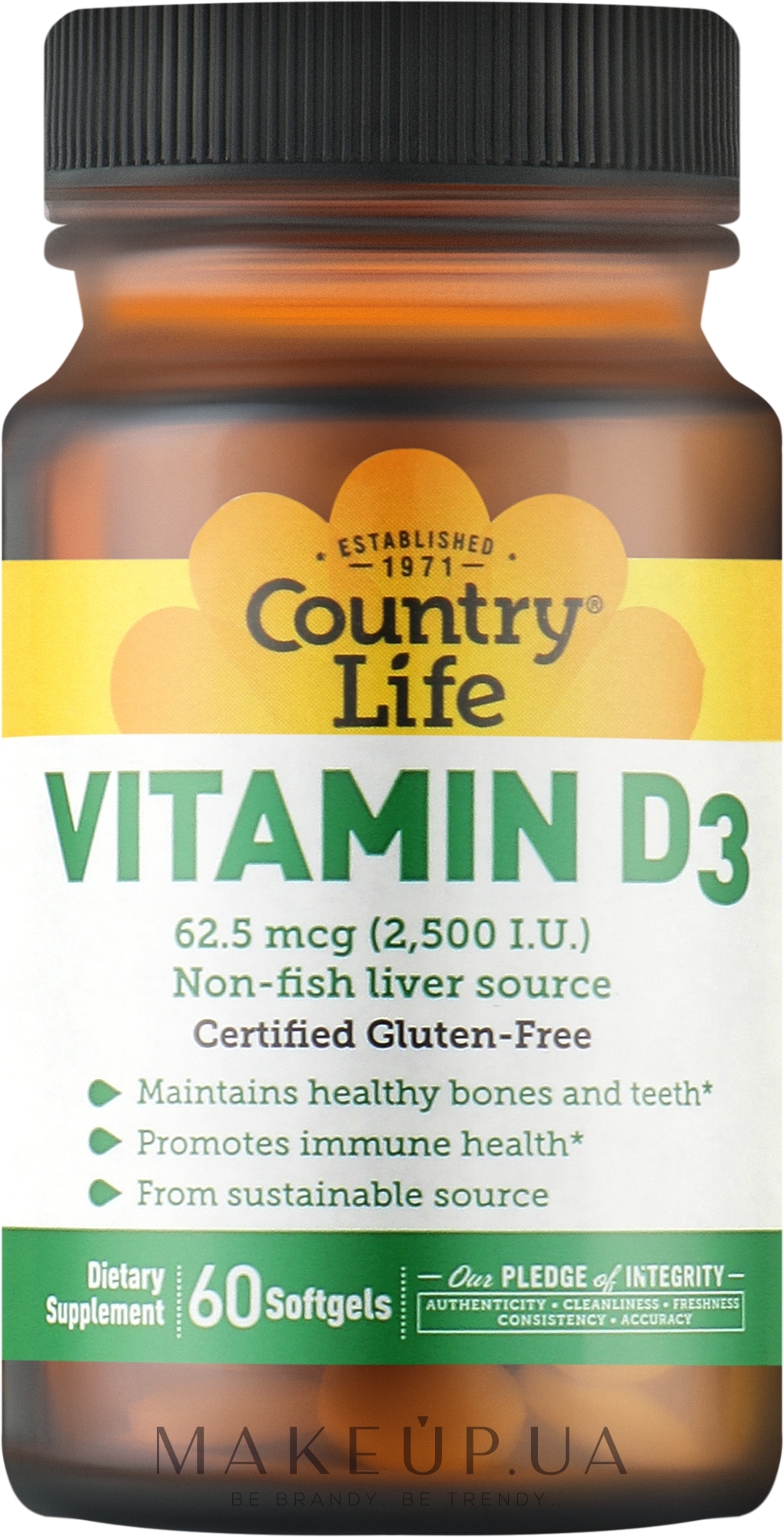 Пищевая добавка "Витамин D3 2500 IU" - Country Life Vitamin D3 2500 IU — фото 60шт