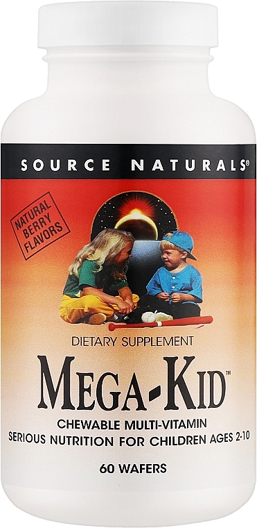 Жевательные мультивитамины для детей, с ягодным вкусом - Source Naturals Mega-Kid — фото N1