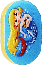 Парфумерія, косметика Губка банна дитяча, жовто-блакитна з русалкою - LULA