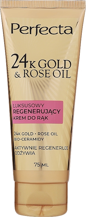 Восстанавливающий крем для рук - Perfecta 24k Gold & Rose Oil Luxury Regenerating Hand Cream — фото N1