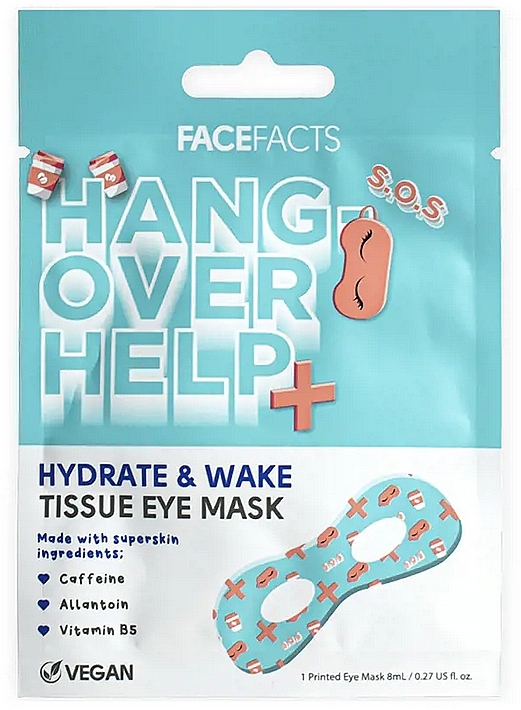 Зволожувальна тканинна маска для очей від похмілля - Face Facts Hangover Help Hydrating Tissue Eye Mask — фото N1