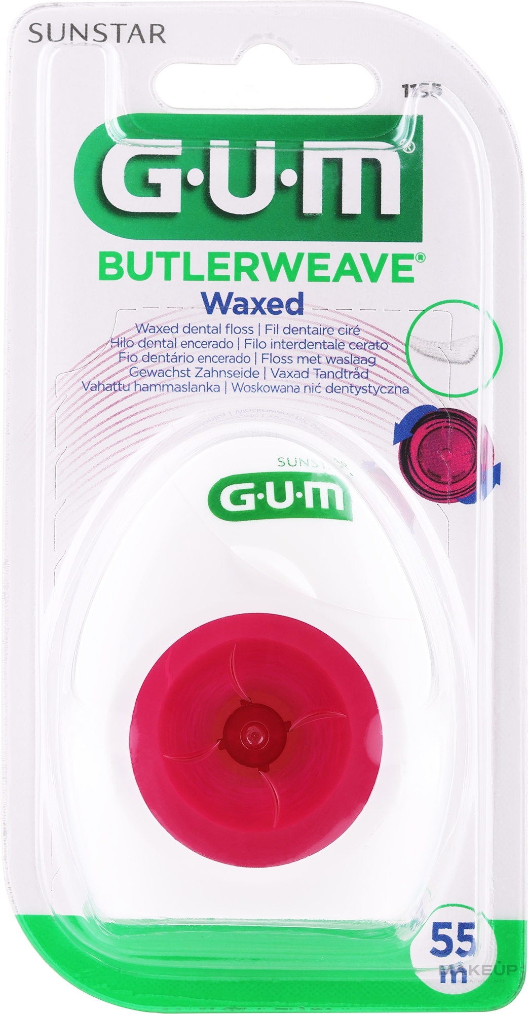 Зубна нитка, вощена, 55 м - Sunstar Gum Butlerweave Mint Waxed — фото 55м