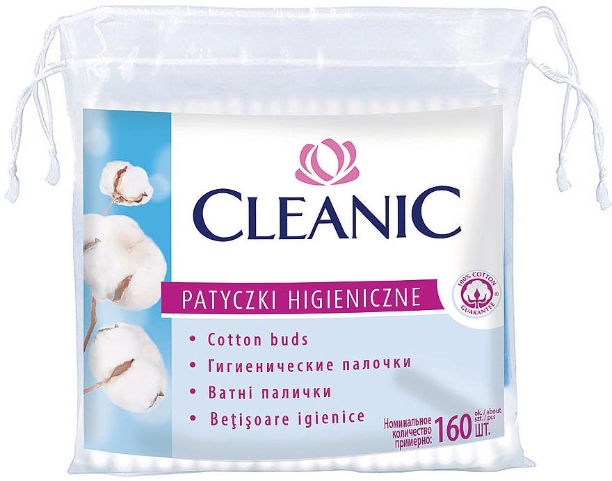 Ватные палочки в полиэтиленовой упаковке, 160шт - Cleanic Face Care Cotton Buds