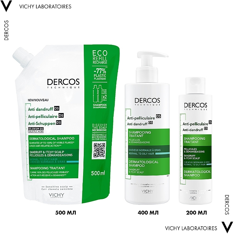 Шампунь від лупи для нормального і жирного волосся - Vichy Dercos Anti-Pelliculaire Anti-Dandruff Shampooing (змінний блок) — фото N4