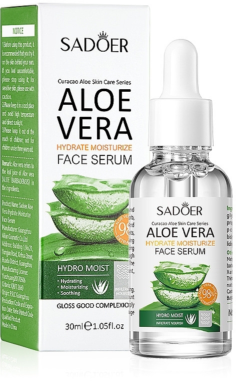 Сыворотка для лица с экстрактом алоэ вера - Sadoer Aloe Vera Hydrate Moisturize Face Serum — фото N1