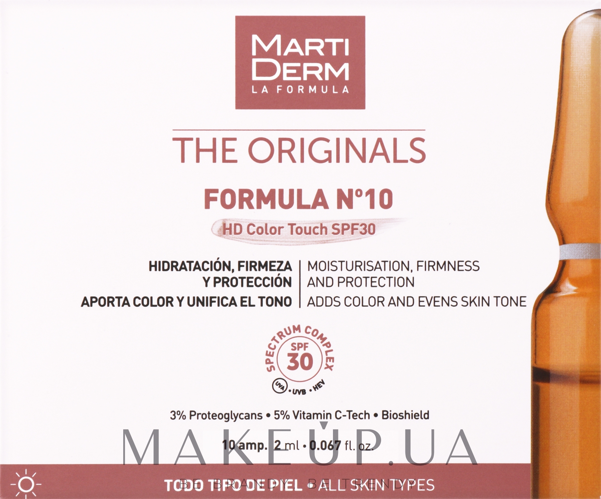Антивозрастные ампулы для лица - MartiDerm Originals Formula №10 HD Color Touch SPF30  — фото 10x2ml