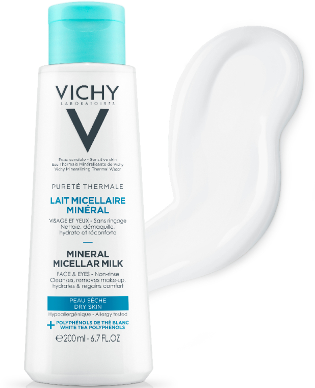 Мицеллярное молочко для сухой кожи лица и глаз - Vichy Purete Thermale Mineral Micellar Milk  — фото N2