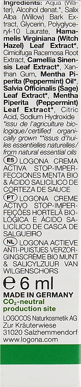 БИО-Средство антибактериальное для лица "Мята и Салициловая кислота из коры Ивы" - Logona Sos Boutons Active Spot Cream — фото N3