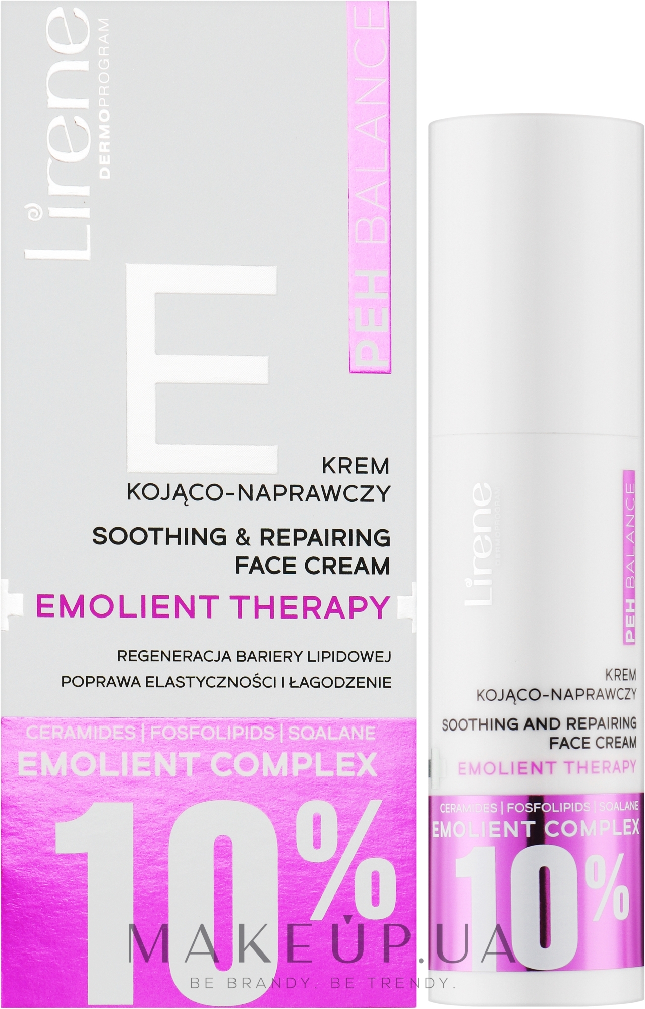 Заспокійливий крем для обличчя - Lirene PEH Balance 10% Emolient Complex Soothing & Reparing Cream — фото 40ml