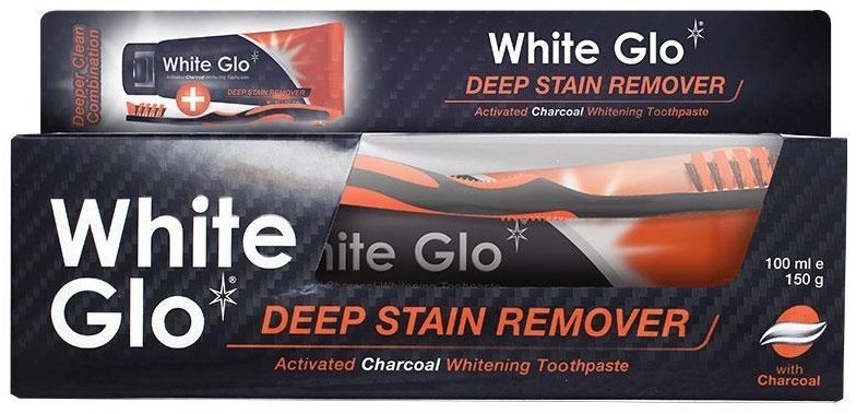 Набір із помаранчевою щіткою - White Glo Charcoal Deep Stain Remover Toothpaste (toothpaste/100ml + toothbrush) — фото N1
