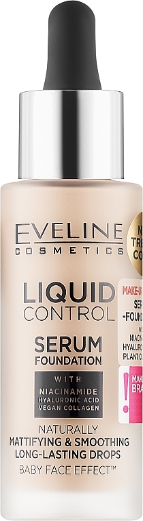 Тональная основа с ниацинамидом - Eveline Cosmetics Liquid Control HD — фото N1