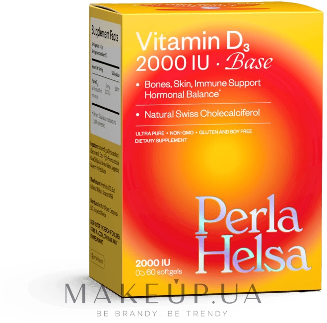 Витамин Д3 2000 IU, 60 капсул - Perla Helsa Vitamin D3 2000 IU Base Dietary Supplement  — фото 60шт