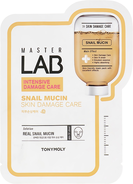 Тканинна маска для обличчя з муцином равлика - Tony Moly Master Lab Snail Mucin Mask — фото N1