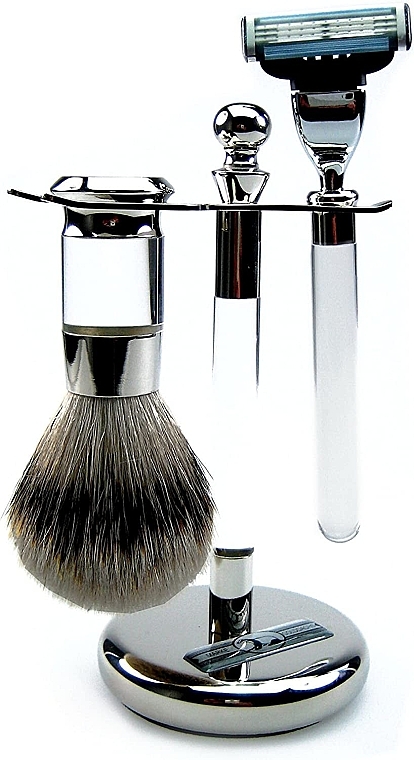 Набор для бритья - Golddachs Finest Badger, Mach3 Metal Chrome Acrylic (sh/brush + razor + stand) — фото N1
