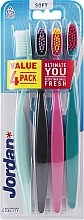 Зубна щітка м'яка, 4 шт., м'ятна + чорна + рожева + зелена - Jordan Ultimate You Soft Toothbrush — фото N1