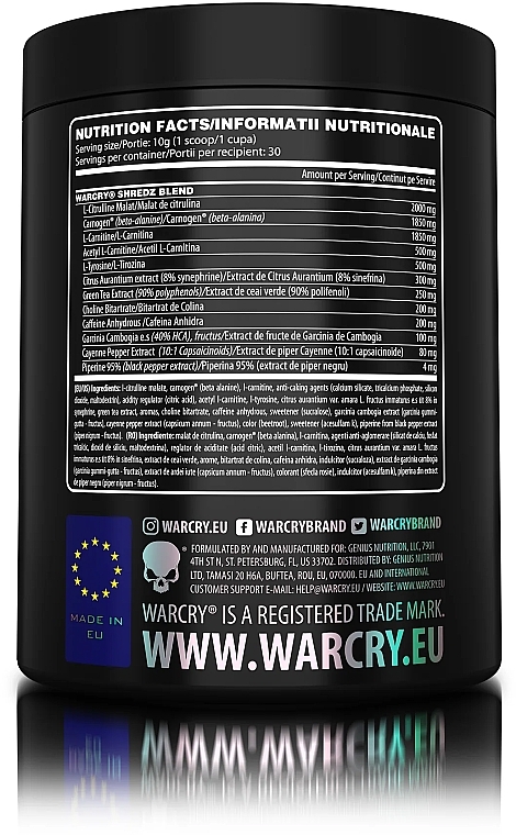 Жиросжигатель "Warcry Shredz", арбуз и клубника - Genius Nutrition Watermelon Strawberry — фото N3