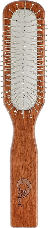 Расческа для волос на резиновой подушке с металлическими зубчиками, 7 рядов, прямая, темная - Gorgol — фото N1