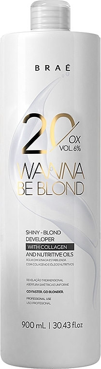 Окисник із колагеном та живильними оліями 6% - Brae Wanna Be Blond Shiny-Blond Developer Ox 20 Vol. 6% — фото N1