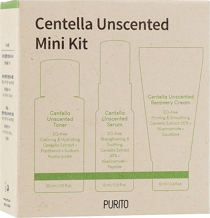 Набор миниатюр средств с центеллой без запаха - Purito Centella Unscented Mini Kit