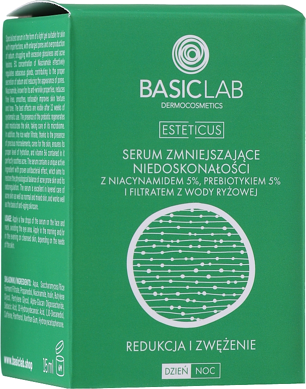 Сыворотка для кожи с несовершенствами с ниацинамидом 5%, пребиотиком 5% и фильтратом рисовой воды - BasicLab Dermocosmetics Esteticus — фото N3