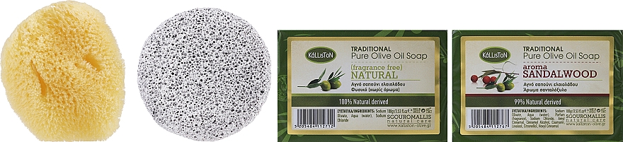 Набор "Оливка-сандаловое дерево" - Kalliston Kit (soap/2х100g + stone/1pcs + sponge/1pcs) — фото N2