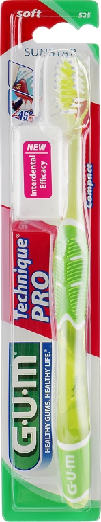 Зубна щітка "Technique Pro", м'яка, салатова - G.U.M Soft Compact Toothbrush — фото N1