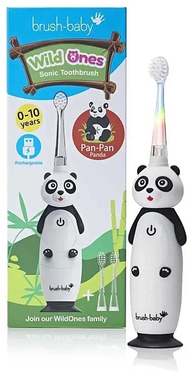 Электрическая зубная щетка, 0-10 лет - Brush-Baby WildOnes Pan-Pan Panda Sonic Toothbrush — фото N1