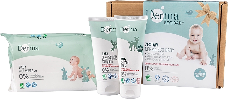 Набор - Derma Eco Baby (cr/100ml + shm-soap/150ml + wet wipes/64pcs) — фото N1