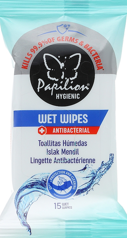 Антибактериальные влажные салфетки без спирта, 15 шт - Papilion Hygienic Wet Wipes Antibacterial