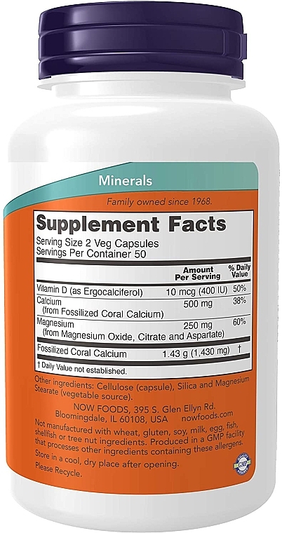 Вітаміни "Кальцій з додаванням магнію", 100 шт. - Now Foods Coral Calcium Plus — фото N2