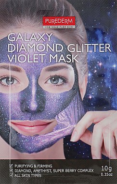Маска-плівка для обличчя "Фіолетова" - Purederm Galaxy Diamond Glitter Violet Mask — фото N1